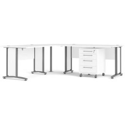 Prisme Bureau d'angle 304 avec conteneur roulant, blanc