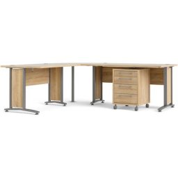 Prisme Bureau d'angle 304 avec conteneur roulant, finition chêne.