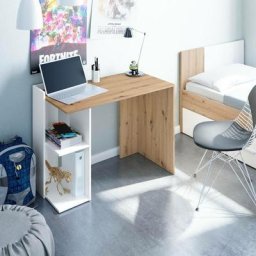 Bureau Tucson, Bureau réversible multiposition, Table d'étude ou de bureau pour pc avec étagère et
