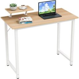 Bureau Gamer avec Surface en Bois MDF et Support d'écran étagère chêne clair,Blanc,100x50x75cm