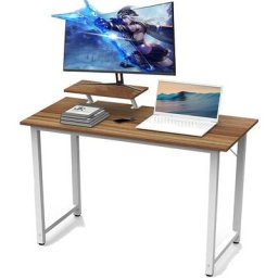 Tonghua - Bureau Gamer avec Surface en Fibre de Carbone pvc et Support d'écran étagère Marron