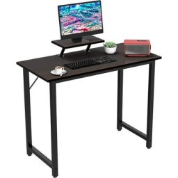 Tonghua - Bureau Gamer avec Surface en Fibre de Carbone pvc et Support d'écran étagère Noir