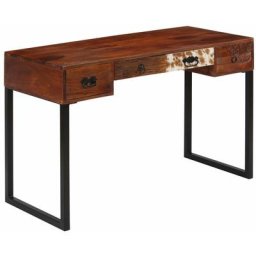 Vidaxl - Bureau Bois de Sesham massif et cuir véritable 117x50x76 cm Marron foncé
