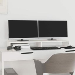 Support d'écran Support pour Moniteur et Rehausseur d'écran 100x27x10 cm Bois de Pin - Blanc