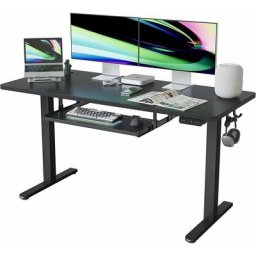Bureau Assis Debout Électrique avec Plateau Clavier - 140*60cm Bureau Table Debout Réglable en