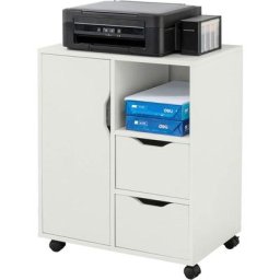 FBT105-W Support Imprimante Roulant Organiseur Bureau Mobile Caisson avec Tiroirs et Porte - Sobuy
