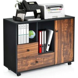 Armoire de Rangement de Style Retro a 5 roulettes,Support imprimante Buffet a 2 Tiroirs 2 Etagere