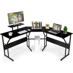 Bureau d'Angle,Table Informatique en Forme de l avecort Mobile d'Écran de pc Noir - Costway