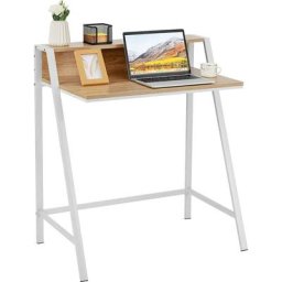 Bureau Informatique en Bois avec 2 Etagère Tablette Moniteur Charge 50KG Couleur Naturel pour