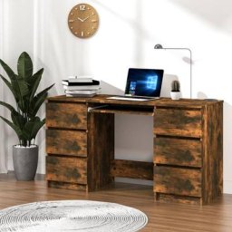 Kalisse - Elegant-Stil Bureau Chêne fumé 140x50x77 cm Bois d'ingénierie,pour Salon/Jardin,Montage