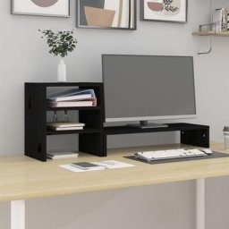 Maisonchic - Support de moniteur Support Ordinateur Noir 81x20x30 cm Bois de pin solide 65356