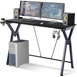 Bureau Gaming pc Table de Jeu E-Sport Gamer avec Porte Gobelet Support Casque 109 x 60 x 76cm