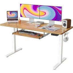 Bureau Assis Debout Électrique avec Plateau Clavier - 140*60cm Bureau Table Debout Réglable en