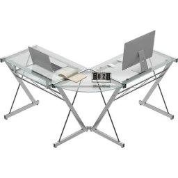 Soges - bureau d'angle en forme de l, grand bureau de jeu, bureau d'étude en verre transparent de