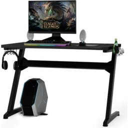 Bureau Gaming,Bureau de Jeu pour Gamer avec 1 Porte-écouteurs,1 Porte-gobelet,2 Crochets,1 Tapis de