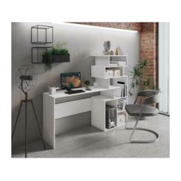 Bureau avec bibliothèque haute moderne, Console avec étagères de rangement, Table d'étude pour