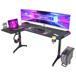 Unho - Bureau d'Angle Gaming led Informatique - 16210077cm Table Gamer rgb en Forme l d'Ordinateur