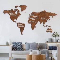 Grande déco vintage xxl carte du monde en bois acajoi mdf déco 3D rétro tour du mondial Boho