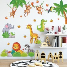 Stickers Muraux Animaux de la Jungle Vigne Autocollant Mural Koala Lion Singe Paresseux Décoration