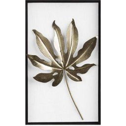 Décoration Mural sous Forme de Tableau Rectangulaire avec Motif de Feuille Dorée sur Fond Blanc