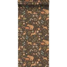 Papier peint forêt avec des animaux de la forêt - 50 x 900 cm de Estahome marron et beige