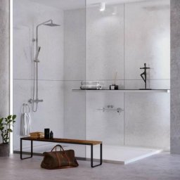 Panneau mural de douche Kobert-in Compact Verona en aluminium , 120 x 120 cm, pierre blanc