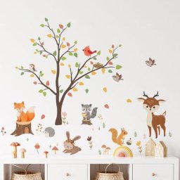 Stickers Muraux Animaux Forêt Arbre Animaux Autocollants Muraux Mural Stickers Ours Renard pour
