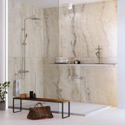 Panneau mural de douche Kobert-in Compact Sabana en aluminium , 120 x 120 cm, marbre beige mat, lot