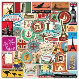 100pcs Autocollant valise ordinateur,stickers de voyage,pays, ville, plage nombreux et