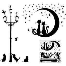 2 pièces chat noir stickers muraux ensemble auto-adhésif pour la décoration murale, lampadaire