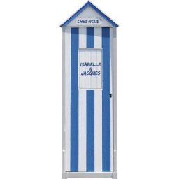 Sticker décoratif autocollant trompe l'oeil, photo d'une cabine de Plage bleu, grand format,