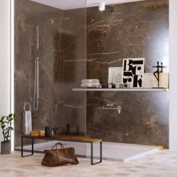 Panneau mural de douche Kobert-in Compact Emperador en aluminium , 120 x 120 cm, marbre marron mat,