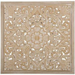 Décoration Murale en Tableau Carrée avec des Découpes Ornementés au Motif Oriental en Bois Clair