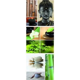 Sticker autocollant décoratif, photo déco zen avec un bouddha, une orchidée, du bambou, la nature,