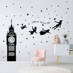 Stickers Muraux Peter Pan Autocollant Décoratifs Big Ben Flying Fée Décoration Murale Chambre