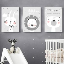 Tableau Bebe Garcon Posters Nordique Affiches Enfant Chambre Animaux Lion Ours Lapin Dessins