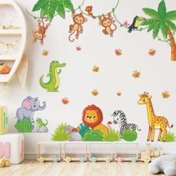 Stickers Muraux Animaux de la Jungle Autocollants Muraux Chocolatier Tropical Sticker Mural Singe