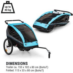 Klarfit - Kiddy King remorque de vélo pour enfants Jogger-Buggy 2 places 40 kg - Bleu