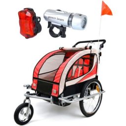Remorque vélo enfant - buggy - 2 places - avec amortisseur - rouge - rouge