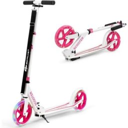 Trottinette Pliable Hauteur Reglable en 3 Positions avec Roues Lumineuses, Bequille et Frein a Pied