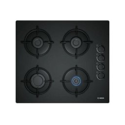Bosch - Table de Cuisson Gaz Verre 59cm 4 Bruleurs avec Foyer Rapide 3000W Supports Emaillés Noir