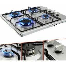 Cuisinière à gaz de 4 flammes Vitrocéramique Cuisinière à gaz - Argent - Arebos