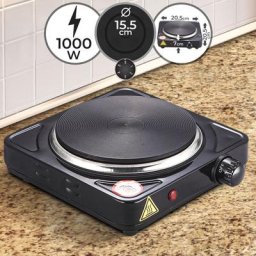 Plaque de Cuisson - Portable, 1000 w, Brûleur : Fonte, ø 15.5 cm, en Acier, Noir - Plaque