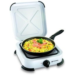 Réchaud gaz portable 1 feu 1200W Blanc laqué Couvercle Plaque de cuisson Kemper