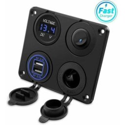 Prise allume-cigare, double port usb 4.2A, prise dc 12V, interrupteur et affichage led Voltmètre
