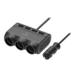 Prise allume cigare 3 sorties+4 ports usb-a 1 m - Noir