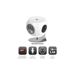 Prise de courant cubique avec trois prises et trois entrées, dont 3 ports usb, 1,5 m Ewent