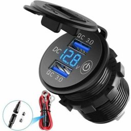 Moto Double Chargeur de Voiture USB/QC3.0 étanche, 12V/24V/36W Prise de Chargeur USB,avec Voltmètre