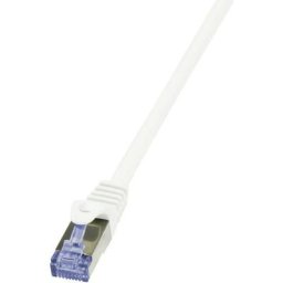 CQ4021S RJ45 Câble réseau, câble patch s/ftp 0.50 m blanc contacts dorés, ignifuge, avec cliquet
