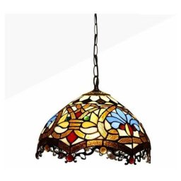 Suspension d'inspiration Tiffany avec mosaïque florale en verre
